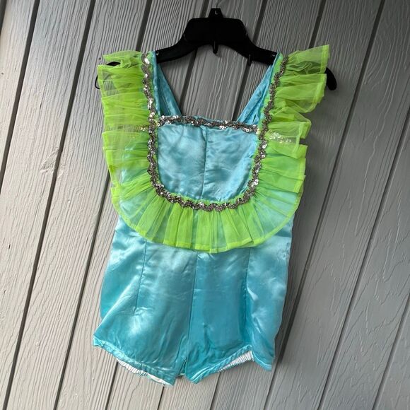 VTG Handmade 2-Piece Dance Costume Blue Lime Tulle Set SZ Child M (Est.) - Picture 2 of 14